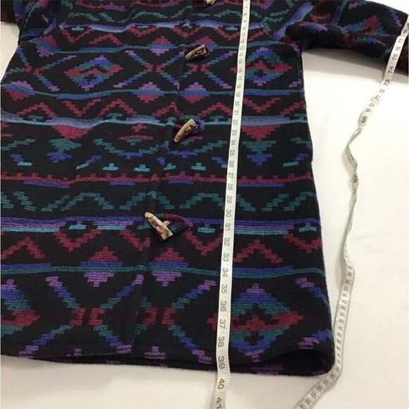 Woolrich Black Longline Aztec Print Hooded Overcoat Size Medium Made In USA - Picture 11 of 13